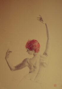 ritratto, disegno, ballerina, grafite su carta, arte