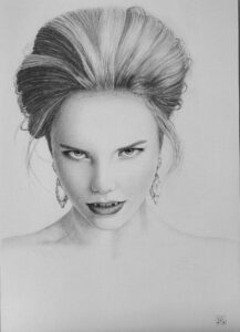 ritratto, vampira, disegno, matita, arte, grafite su carta